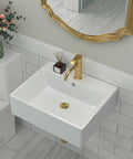 Wall Mounted Vessel Sink for Bathrooms, 20 by 18 Inch Rectangle White Porcelain Ceramic Vessel Sink With Faucet Hole and Overflow