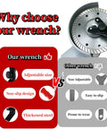 Image shows Two Pack Red Adjustable Pin Spanner Wrench For Angle Grinder Lock Nut with adjustable size and non-slip design details.