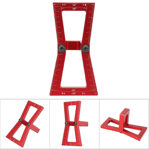 Precision Dovetail Ruler Gauge For Woodworking Aluminum Alloy Joint Layout Template With Dual Slope Ratios red finished ruler with engraved markings for joint angles.