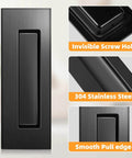 Pocket Door Hardware Set With Flush Recessed Pull Handles, Heavy Duty Sliding Edge Pull With Pop Out Ring, Fits Solid Wood Doors