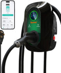 Rock Solid Level 2 EV Charger 40 Amp Wall Mounted J1772 Station with Nema 14-50 adapter and smartphone display.