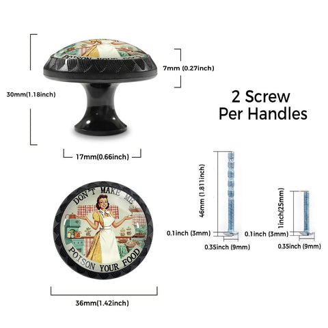 Funny Don't Make Me Poison Your Food Sign Cabinet Knobs 4 Pack Acrylic Round Drawer Pulls with Screw Dimensions