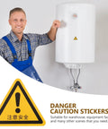 24 Pack Yellow PVC Safety Warning Sign Stickers For Machines And Equipment, Self Adhesive And Weather Resistant shown on white heater