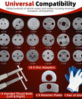 Pro Grade 24 Piece Disc Brake Caliper Wind Back Tool Set With 18 adapters, thrust bolts, retainers, and gloves displayed.