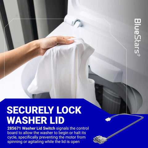 Ultra Durable Washer Lid Switch Replacement For Whirlpool And Kenmore fits in a washing machine with a white garment.