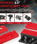 Top Shelf 4.5 Inch Magnetic Soft Jaws For Bench Vise featuring red non-slip grip pads, compatible with various vises and clamps.