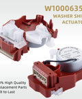 Replacement Washing Machine Shift Actuator WPW10006355 For Front Load Washers Gear Shift Switch Replaces AP6014711 PS11747977 W10006355 And Related Part Numbers Fixes Will Not Start Not Rotating And Slow Spin Issues red plastic washer shift actuator with motor and connector