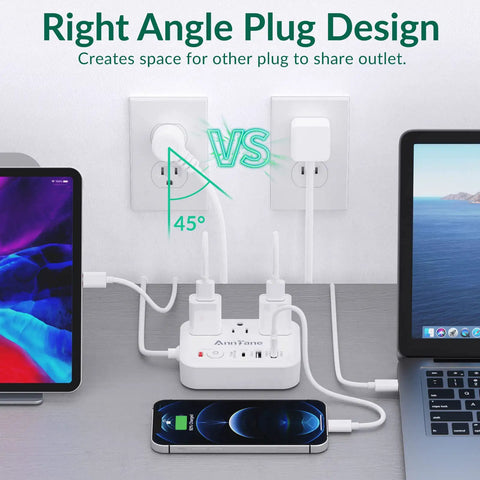 6 In 1 USB C Power Strip With 1 Type C Port And 2 USB A Ports 3 AC Outlets 5 Ft Flat Extension Cord shown on desk setup