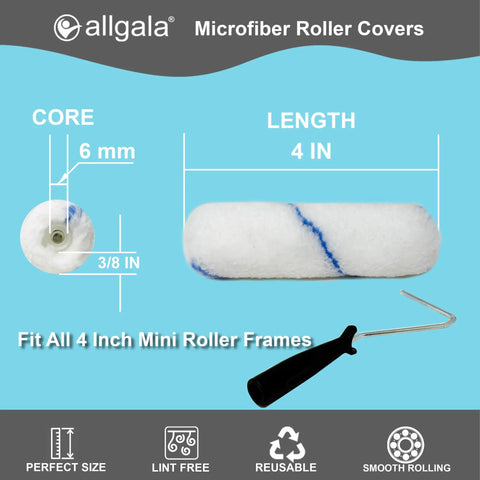 12 Pack 4 Inch Mini Shedless Microfiber Paint Roller Covers With 3/8 Inch Nap For A Clean Smooth Finish And Lint Free Rolling Great For Ceilings And Walls Providing Even Coverage During DIY And Pro Jobs