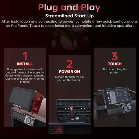 Panda Touch Upgrade Touch Screen Kit setup guide for Bambu Lab P1P P1S X1C X1E A1 Mini 3D Printers with remote control instructions