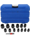 14Pcs Nut Remover Extractor Kit For Damaged Bolts And Rusty Nuts 3/8in Hex Socket Set With Storage Box displayed with components