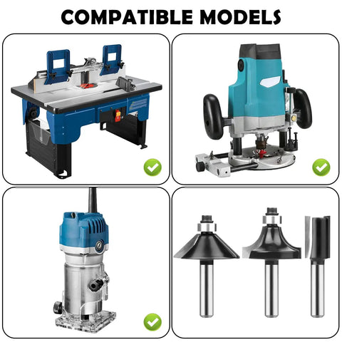 Compatible models for 15 Piece One Quarter Inch Shank Tungsten Carbide Router Bit Set with woodworking tools and router table