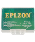 Green EPLZON plastic carrying case with white symbols, closed lid, made in China, packaging for electronic components or tools.