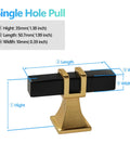 Two Pack Square Black And Gold T Bar Cabinet Handles Stainless Steel dimensions diagram