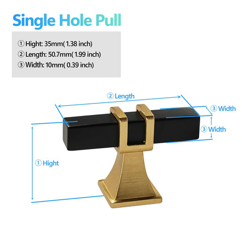 Two Pack Square Black And Gold T Bar Cabinet Handles Stainless Steel dimensions diagram