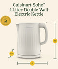 Soho 1-Liter Double Wall Electric Kettle With Stainless Steel Interior One-Touch Boil For Tea, Hot Cocoa, Or Oatmeal