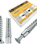 Heavy Duty Door Hinge Repair Screws With Expanding Drywall Anchors Provide A Rock Solid Grip For Loose Cabinet Hardware Fix Wobbly Doors In Minutes 50 Piece, showing steel anchors and screws in case.