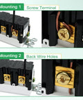 Six Pack White 20 Amp GFCI Outlet With Dual USB Charging Ports And Smart LEDs Self Test Ground Fault Protection Heavy Duty Electrical Receptacle shown with screw terminal and back wire holes for easy installation.