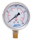 Glycerin Filled 2 Inch Dial Pressure Gauge Dual Scale 0 To 160 Psi Bar Kpa With Brass One Quarter Inch Npt Connection Lower Mount