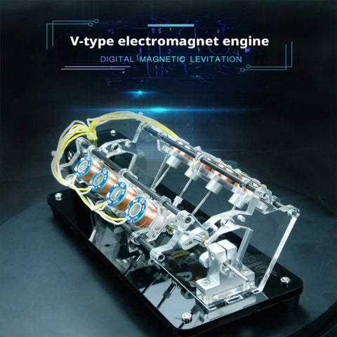 Electromagnet Engine Model With LED Design For 4 8 12 Coil Educational Lab Tool with acrylic and wire details.