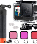 60M Underwater Waterproof Case for GoPro Hero 13 12 11 10 9 Black with 3 Pack Filter Floating Monopod Hand Grip Selfie Stick Dive Ready