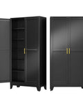 Heavy Duty Metal Garage Storage Cabinet With Two Doors And Five Adjustable Shelves, 75 Inch H X 36 Inch W X 18 Inch D, Steel Tool Cabinet For Home Office Garage Warehouse, Black, open view