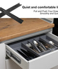 Eight Pack Built Tough Black Full Extension Drawer Slides Side Mount Ball Bearing Cabinet Rails With Mounting Screws visible in kitchen drawer.