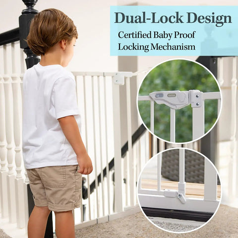 Adjustable Baby Gate For Pets 29 To 39.6 Inches Wide, 30 Inch Tall, Auto Close On Both Sides, Dual Lock Safety in hallway