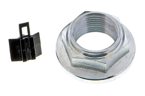 Close-up of a metal wheel hub component with ABS sensor clip for single front wheel hub and bearing assembly with ABS sensor.