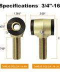Heavy Duty Three Quarter Sixteen Thread Rod End Bushing Kit With Tough Polyurethane Sleeves And Left Right Heim Joints for specs, dimensions displayed.