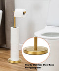 Gold Freestanding Toilet Paper Holder With Heavy Marble Base Rustproof SUS304 Stainless Steel Gold Brushed Finish in bathroom