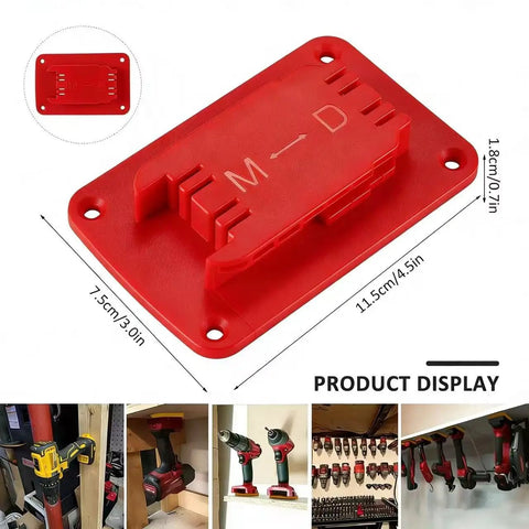 M18 18V Battery Holder Wall Mount Kit 5 Piece Tool Organizer Rack For Cordless Drills And Batteries display and dimensions