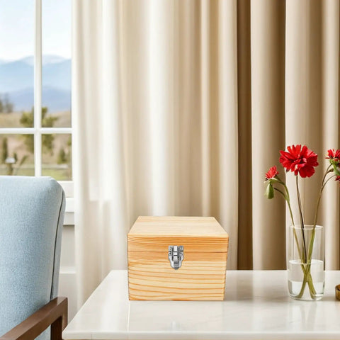 Wooden box on table with Twelve Pcs Retro Metal Box Latch Hasps With Screws For Jewelry Boxes, Toolboxes, Cabinets And Wood Cases.
