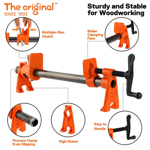 Two Pack Heavy Duty Wood Gluing Pipe Clamp Fixtures For Three Quarter Inch Black Pipe Quick Adjust Pipe Clamps That Free Your Hands