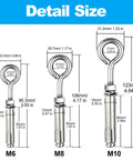 Built Tough Heavy Duty M6 Eyebolts Set In Stainless Steel For Wall, Ceiling And Concrete Anchors including size dimensions