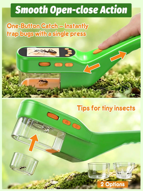 Kid Friendly Digital Bug Catcher Microscope Kit With 2.4 Inch IPS Screen For Safe Insect Viewing, 2 In 1 Bug Collector And Microscope For Hands On STEM Learning And Backyard Exploration in green