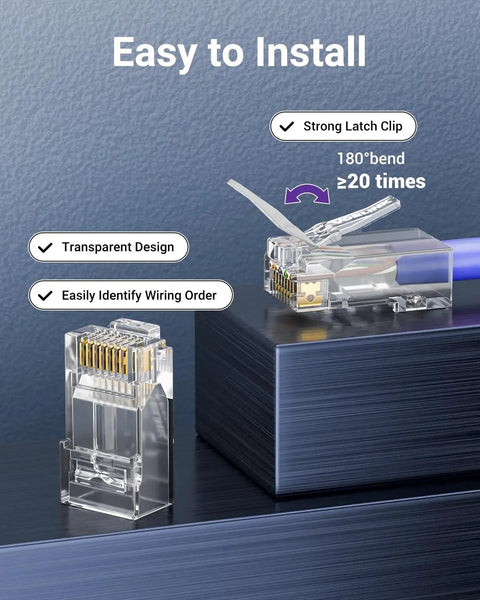 Cat6 RJ45 Pass Through Connectors Kit With Storage Can For 10Gbps Ethernet Gold Plated Ends with easy install features