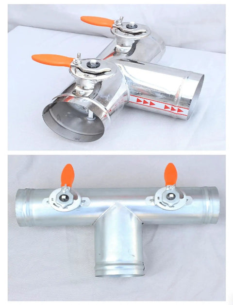 Top Shelf Three Way Stainless Steel Air Duct Damper Valve With Plug And Play Ventilation Flow Control For Any Garage Shop Project Demanding Sick Airflow Performance, showcasing manual T handles.