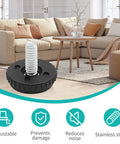 Stainless Steel Adjustable Furniture Feet One Quarter Twenty Thread Screwed In Levelers with easy glide feature in living room setting.