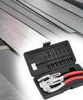 Heavy Duty Metal Hole Punch Kit With Chrome Vanadium Steel Punches displayed in open black case on sheet metal background