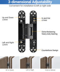 Upgraded Invisible Door Hinges 2 Pack Black 6 Inch Concealed Hidden Hinges For Doors With 3 Way Adjustable And 180 Degree Swing