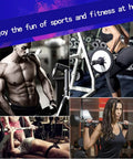 Collage of people exercising with Adjustable Barbell Rack For Home Gym, Multi Function Squat Stand And Bench Press Station.
