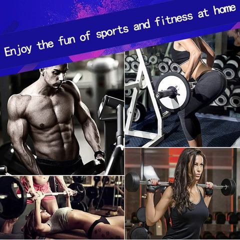 Collage of people exercising with Adjustable Barbell Rack For Home Gym, Multi Function Squat Stand And Bench Press Station.