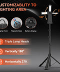 Rechargeable Camping Light With Stand Cordless Work Light With Three Led Heads And 5500 Lumens Dimmable Brightness 15000mAh Battery