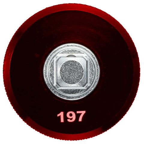 Close-up of Quick Adapter For Quarter Inch Drive Red Aluminum Tool showing the 1/4 inch drive connection and knurled red aluminum surface.