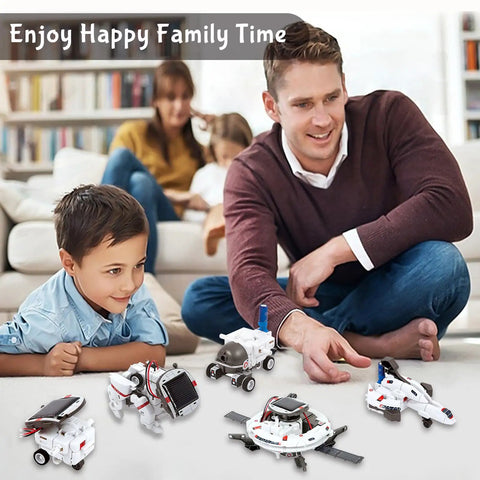 6 In 1 Solar Robot Building Kit For Kids Aged 8 To 13 That Lets Them Build Six Dope Robots, A Fun STEM Toy For Hands On Science, Perfect Birthday Gift For Boys And Girls, family plays on floor