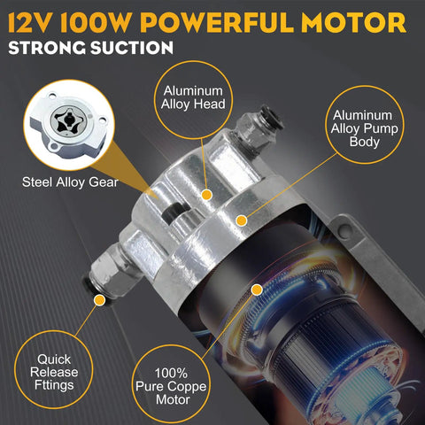 Electric Oil Change Pump 12V 100W Kit with Portable Case copper motor, steel alloy gear, aluminum alloy pump body