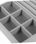 Essential Leather Jewelry Tray With Five Grid Layout For Earring Display Plate And Ring Holder Countertop Organizer showing five compartments.