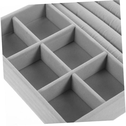 Essential Leather Jewelry Tray With Five Grid Layout For Earring Display Plate And Ring Holder Countertop Organizer showing five compartments.