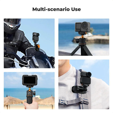 Magnetic Quick Release Mount For DJI Osmo Action 6 And Osmo Nano Aluminum Alloy Bracket Extension Base With One Quarter Inch Screw Hole For Tripod Selfie Stick And Action Camera Accessories Built For Fast Setup used in various scenarios including motorcycle, tripod, handheld, and wearable applications.